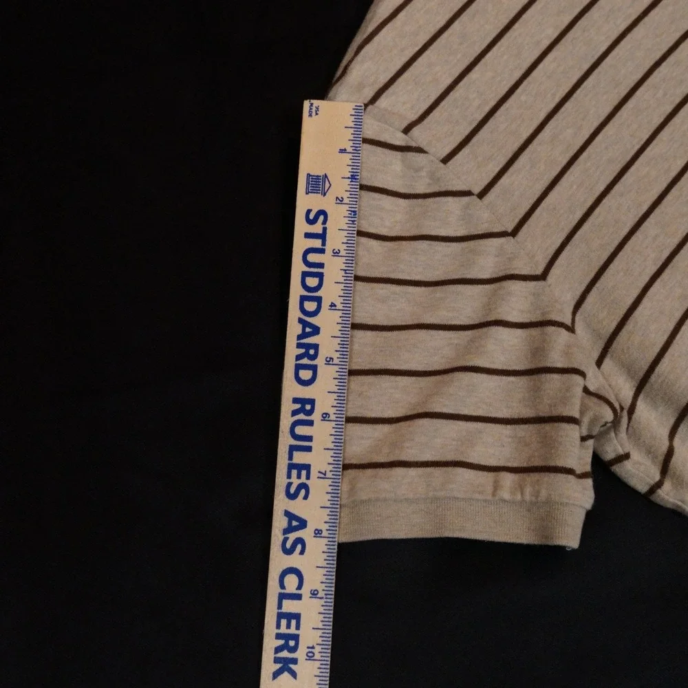 Polo Ralph Lauren Polo Shirt Mens M Beige Brown Striped Classic Fit Cotton